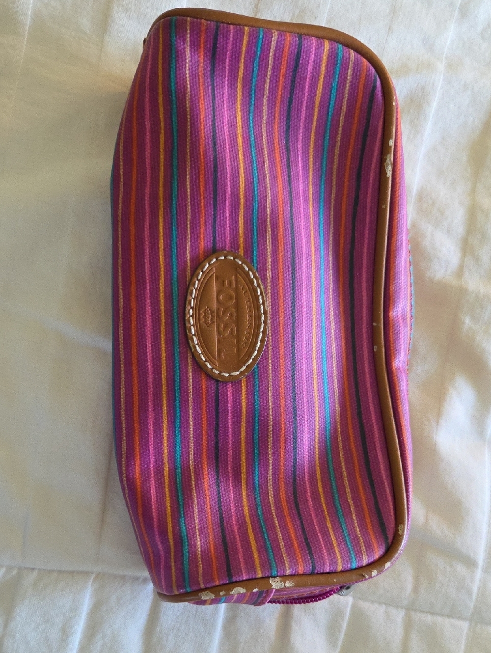 FOSSIL  Striped Pink Canvas Cosmetic Pouch
